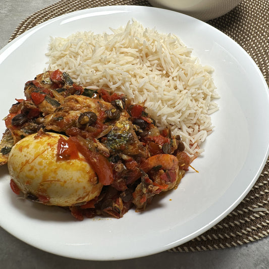 White rice and mackerel fish sauce